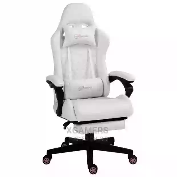 Comfortable racing gaming chair with massage,recline and footrest {pure white}